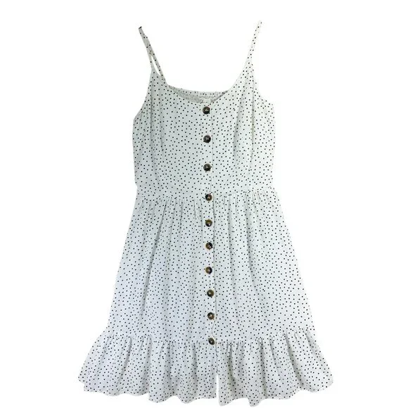 polka dot print dress smocked back with buttons and adjustable straps szL Japna - Picture 1 of 13